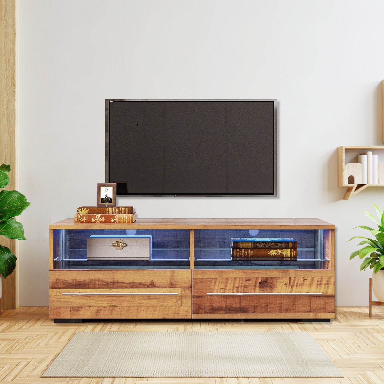 Tv Stand For 45 Inch Tv  Entertainment Center  Led Gaming Tv Console With 2 Large Drawers for Bedroom/living Room