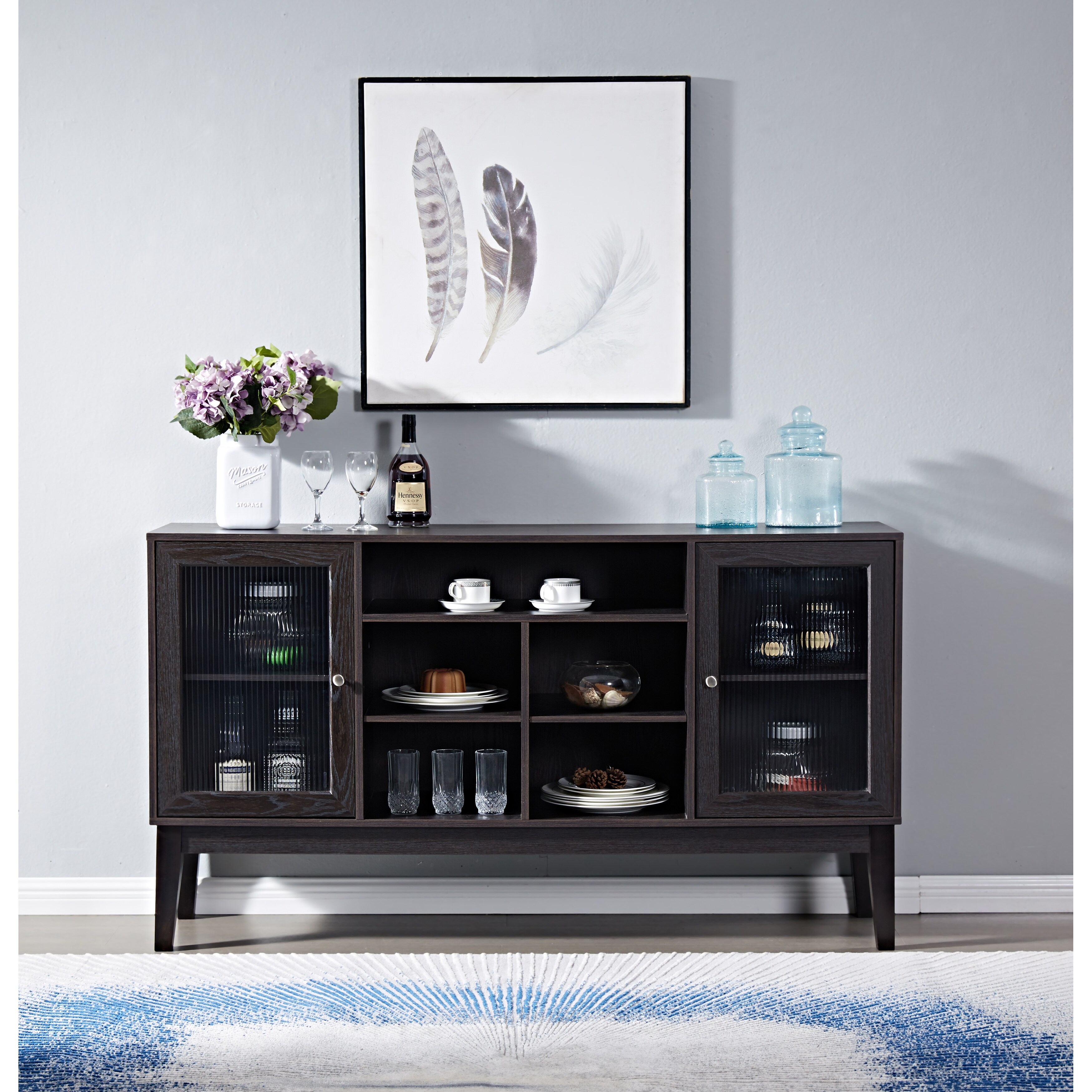 High Quality 60 Wood Tv Stand Console With 4 Doors  Solid Wood Legs  Ample Storage Space  And Exquisite Hardware Accessories
