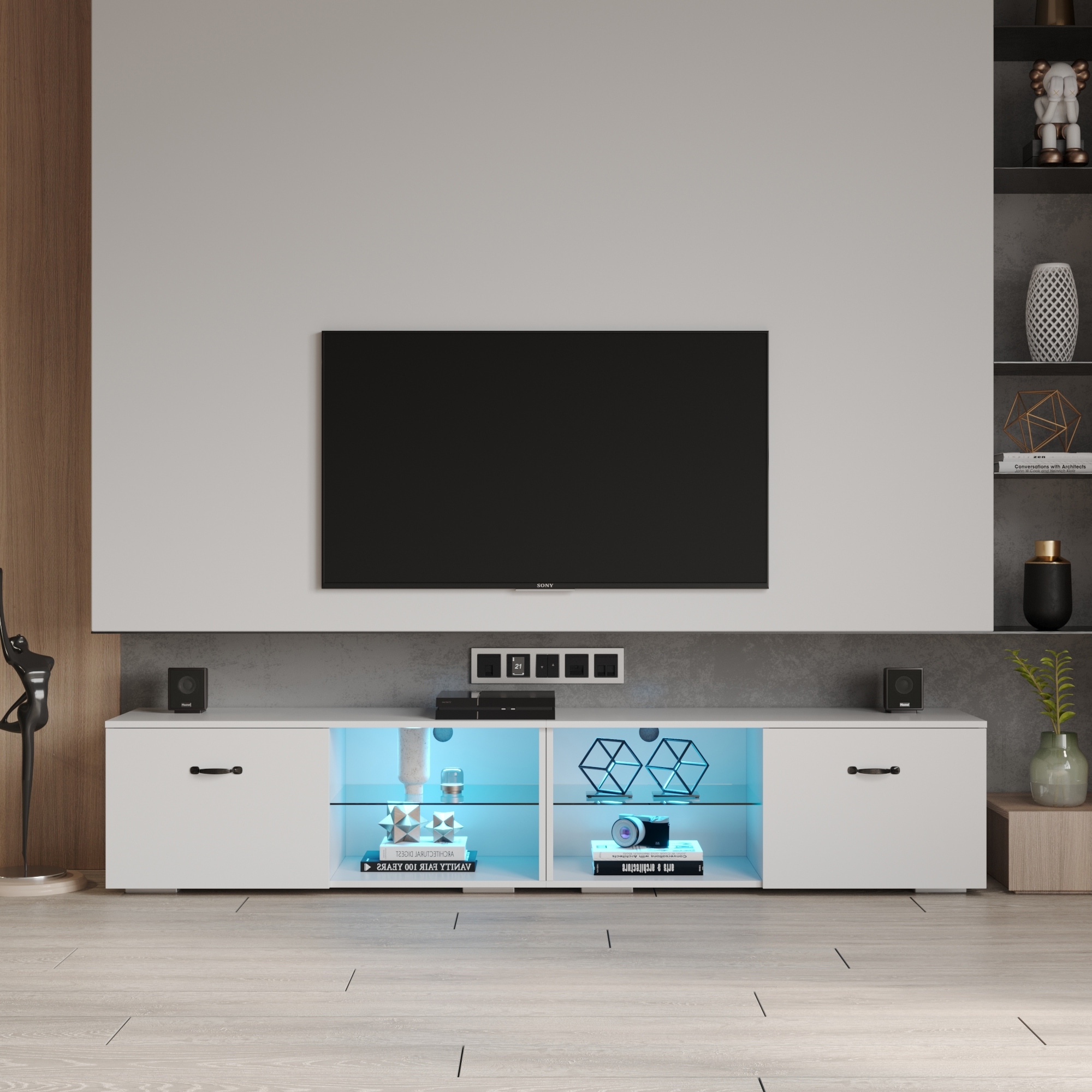 Modern Standard Design Tv Cabinet With Led Light And Double Aluminum Lamp Suitable For Living Room And Bedroom Furniture