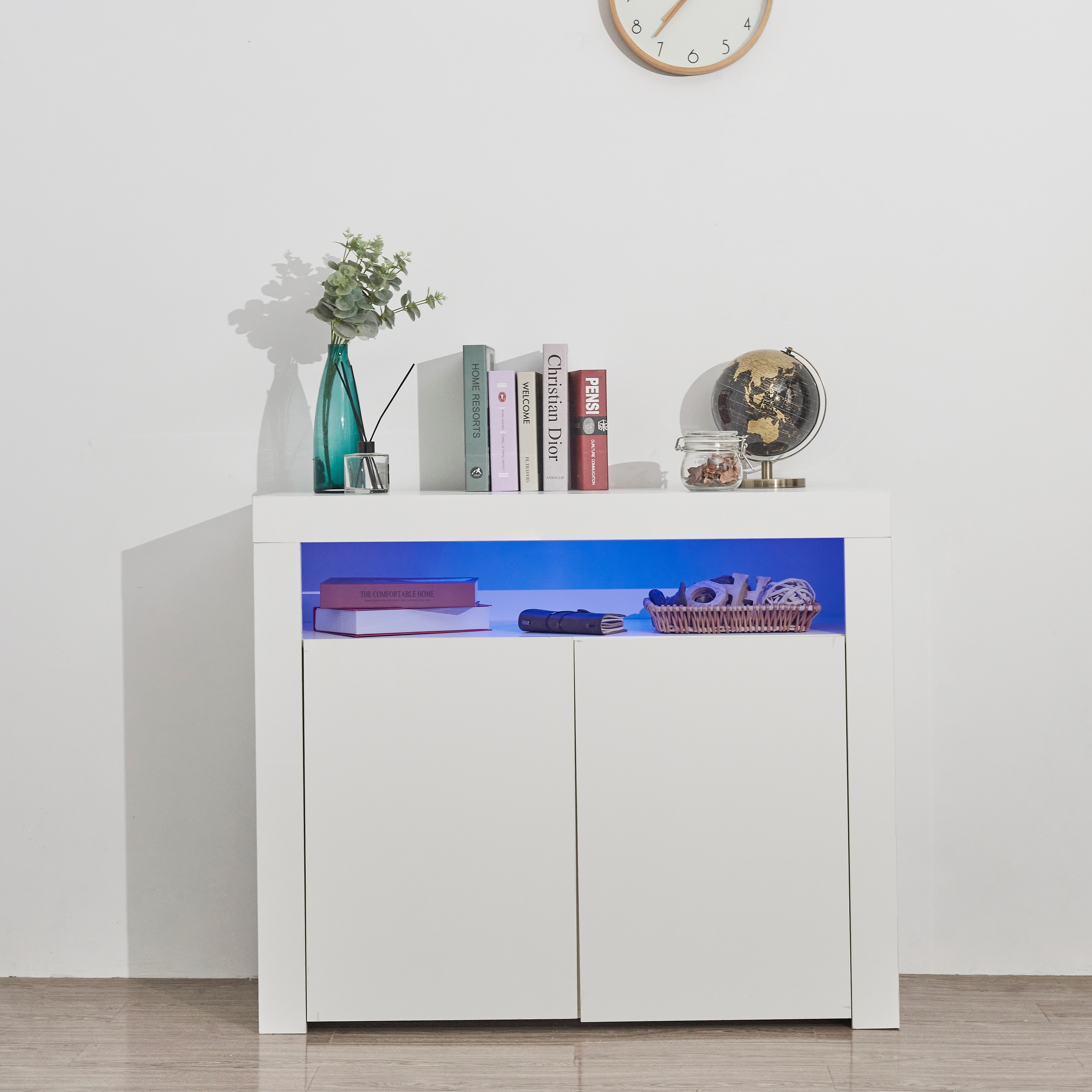 Sideboard Storage Cabinet High Gloss Tv Stands With Led Light Cupboard Buffet Wooden Storage Display Cabinet Tv Console  White