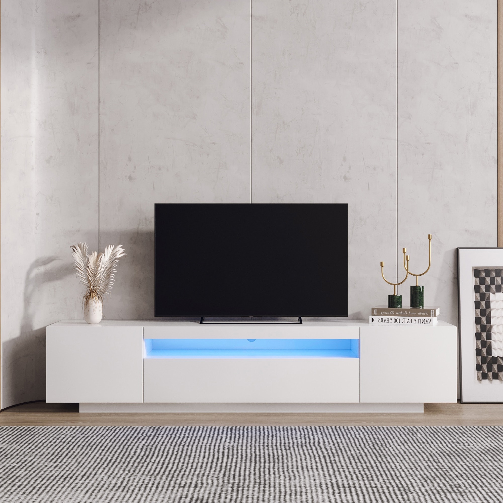 79 Tv Stand Withcolor Lamp Belt (16 Kinds Of Single Color  4 Kinds Of Color)  Modern Tv Cabinet With Storage Drawers
