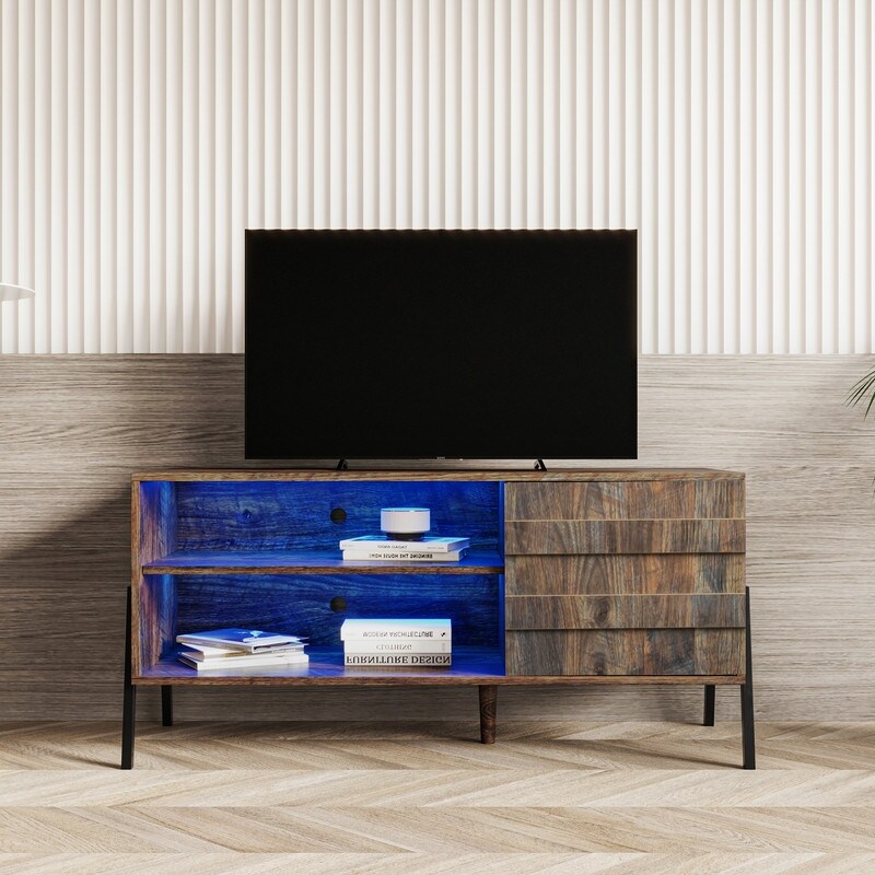 Led Tv Stand Entertainment Center  55 tv  Modern Medieval Tv Cabinet  Drawers And 2 Open Shelves