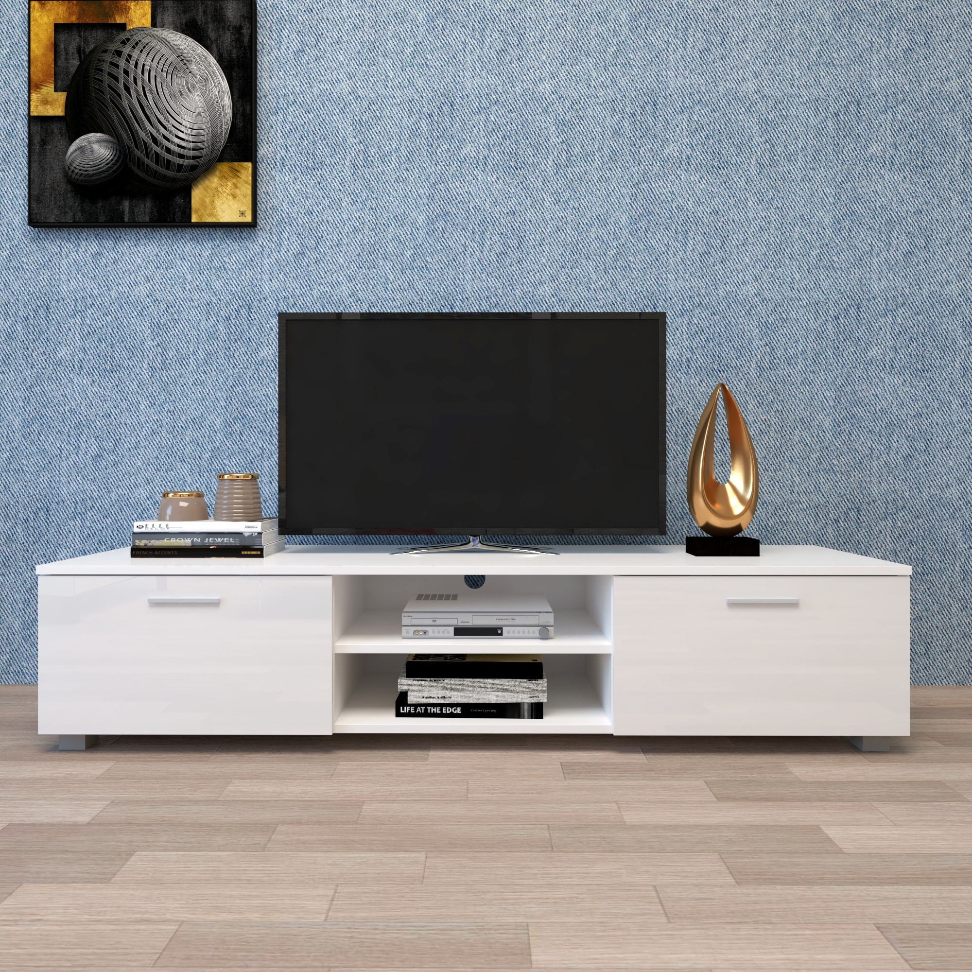 63 Tv Stand Media Center With 2 Large-capacity Side Door Cabinet white