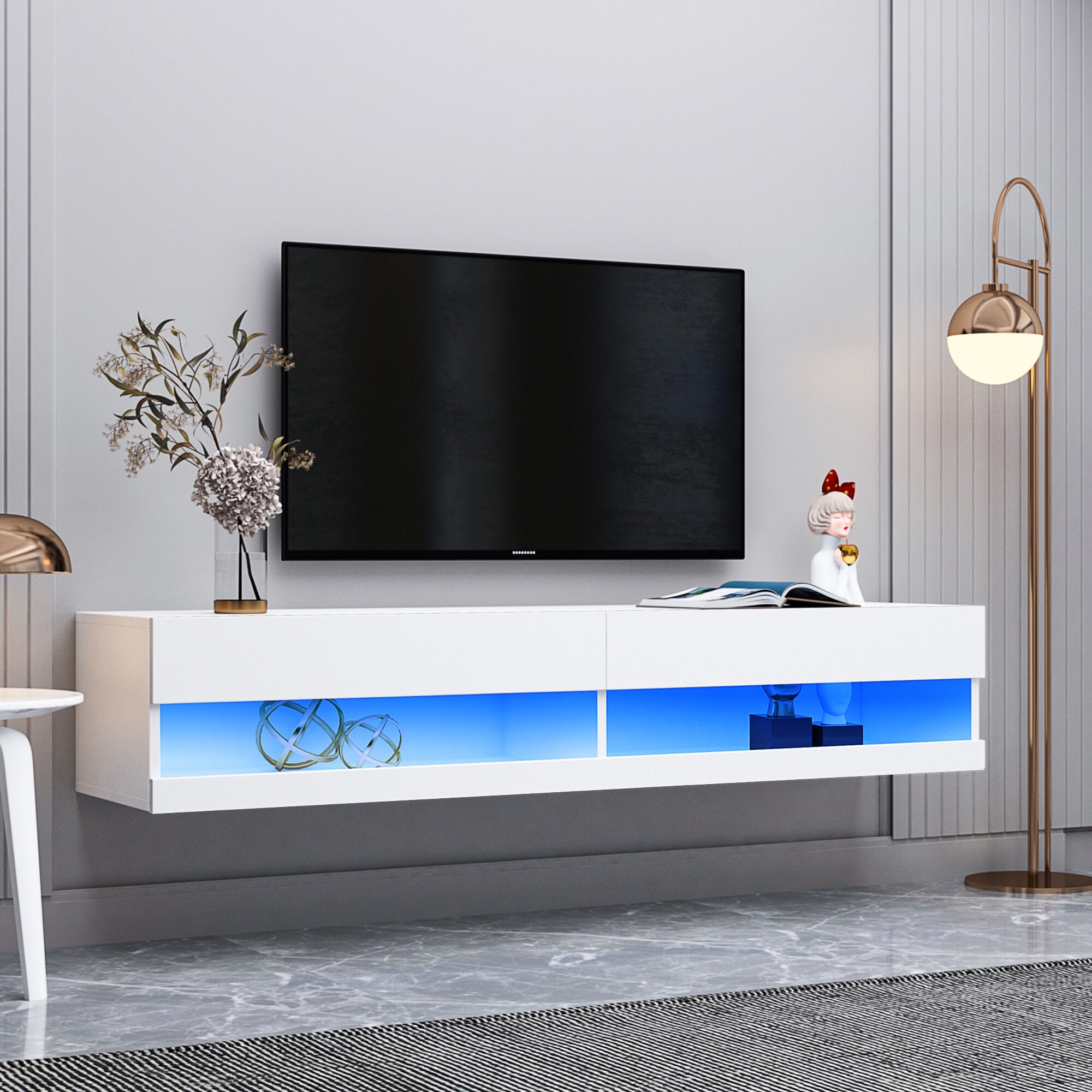 80 Tv Stand 180 Wall Mounted Cabinet  Floating Media Consoles Hanging Tv Console Entertainment Center With 20 Color Leds