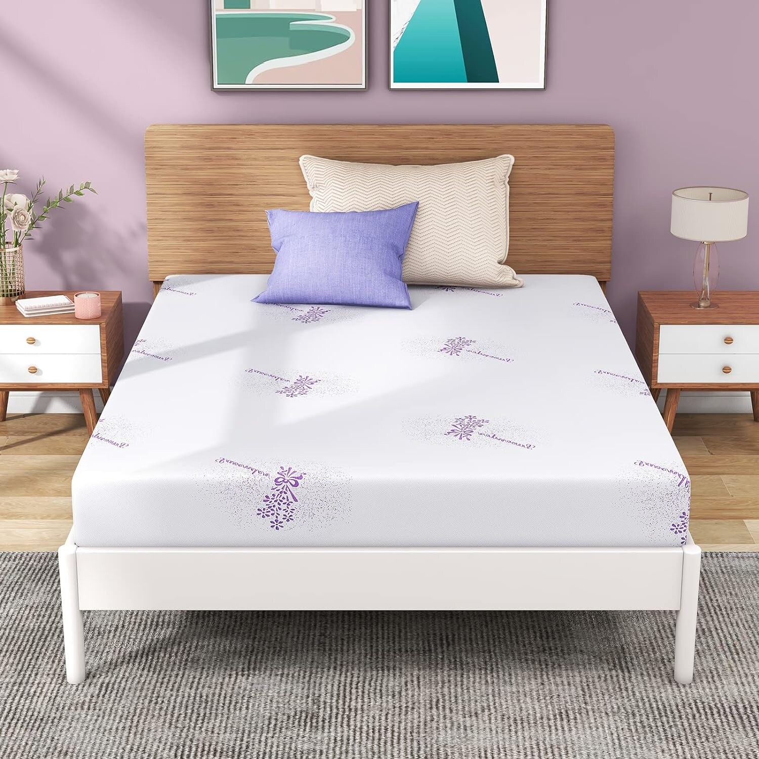 8 Inch Memory Foam Mattress In A Box For Kids With Breathable Lavender Cover  Medium Firm Gel Mattress For Bunk Bed  Trundle Bed