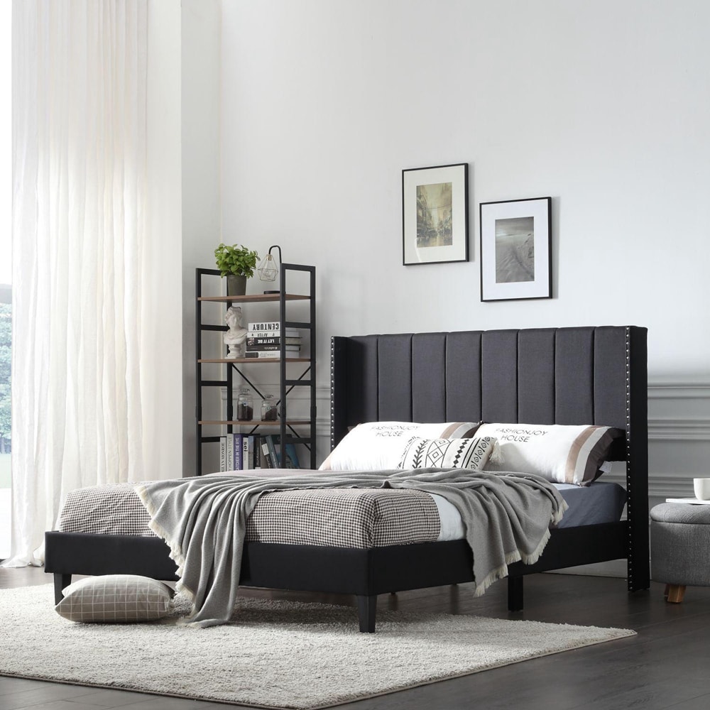 Bed Frame Set  Beds Headboard With Wings and Platform and Slats