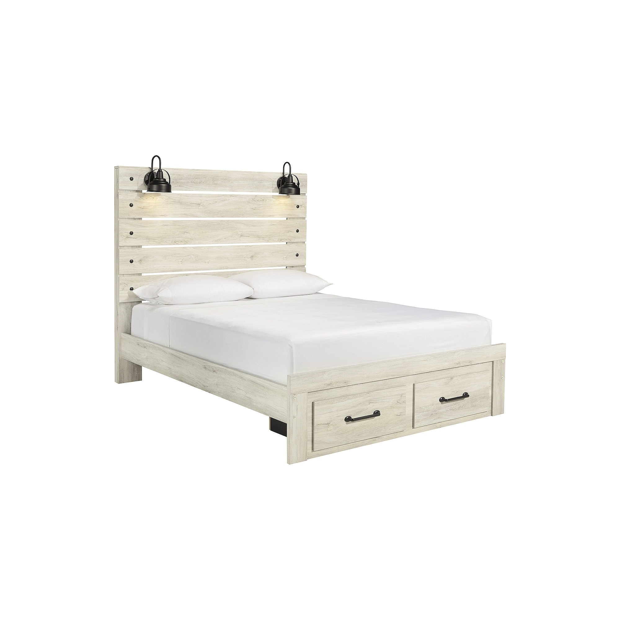 Cambeck Whitewashed Panel Bed W/ 2 Footboard Storage Drawers