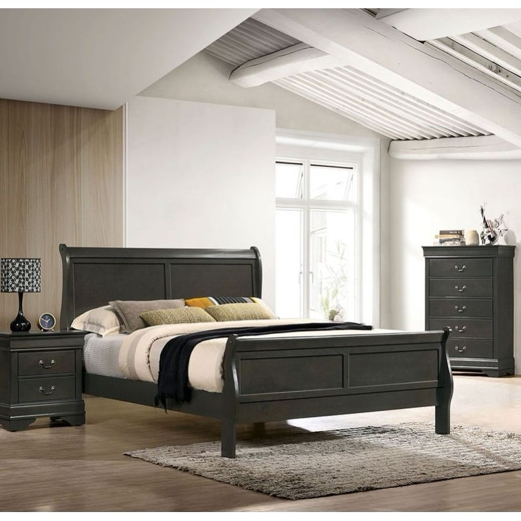 Grey Louis Phillipe Solidwood King Size Contemporary Eastern Sleigh Bed