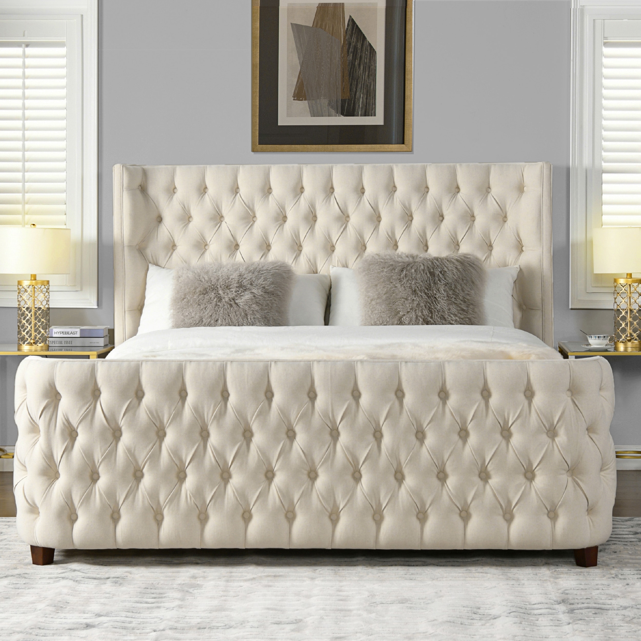 Brooklyn Upholstered Tufted Shelter Wingback Panel Bed