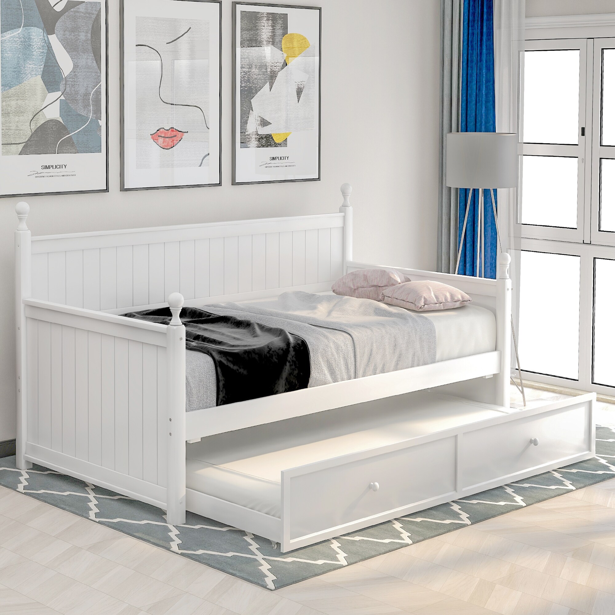 White Concise And Modern Twin Size Wood Daybed Sturdiness And Durability With Twin Size Trundle (white)