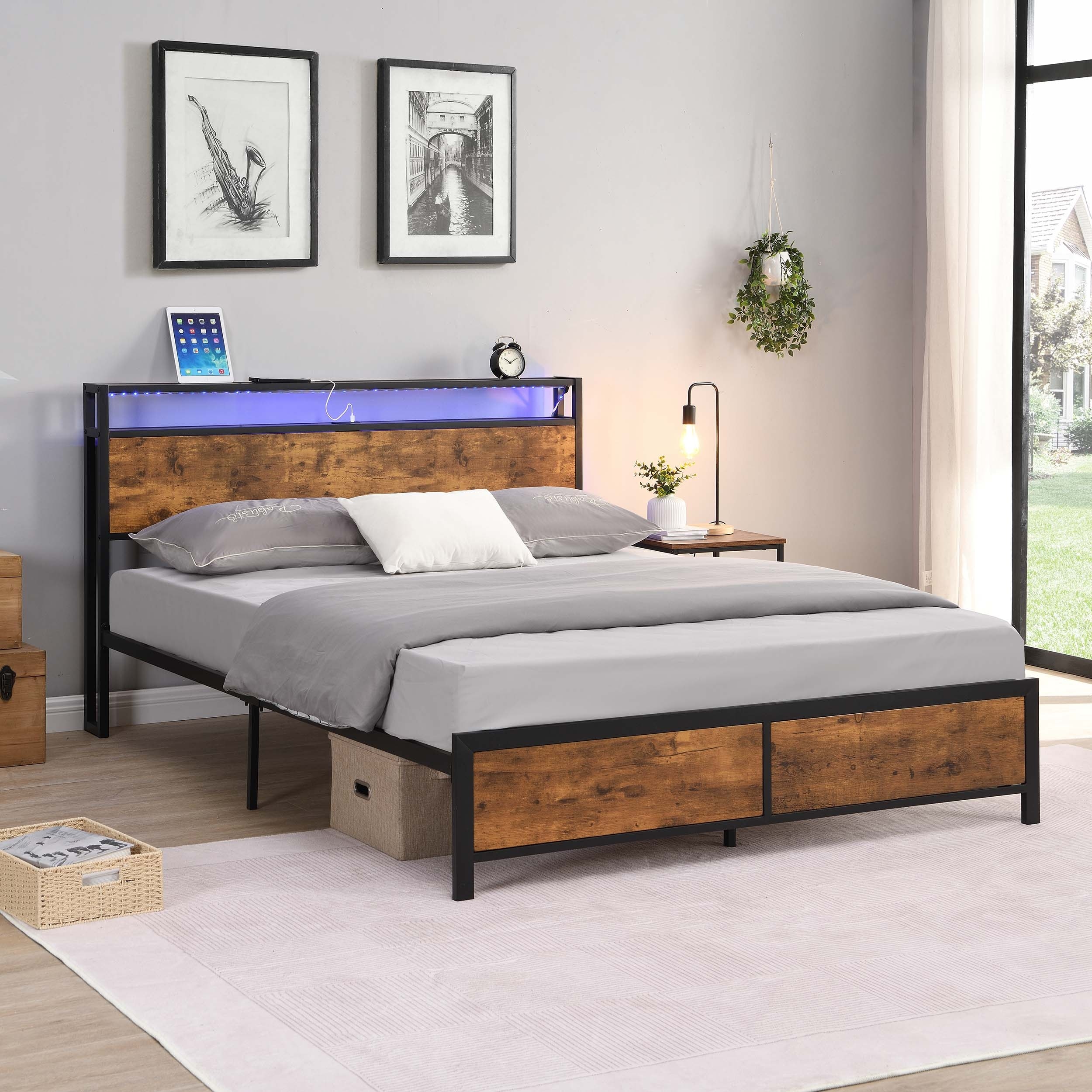 Versatile Queen/full Size Upholstered Platform Bed With Storage Options