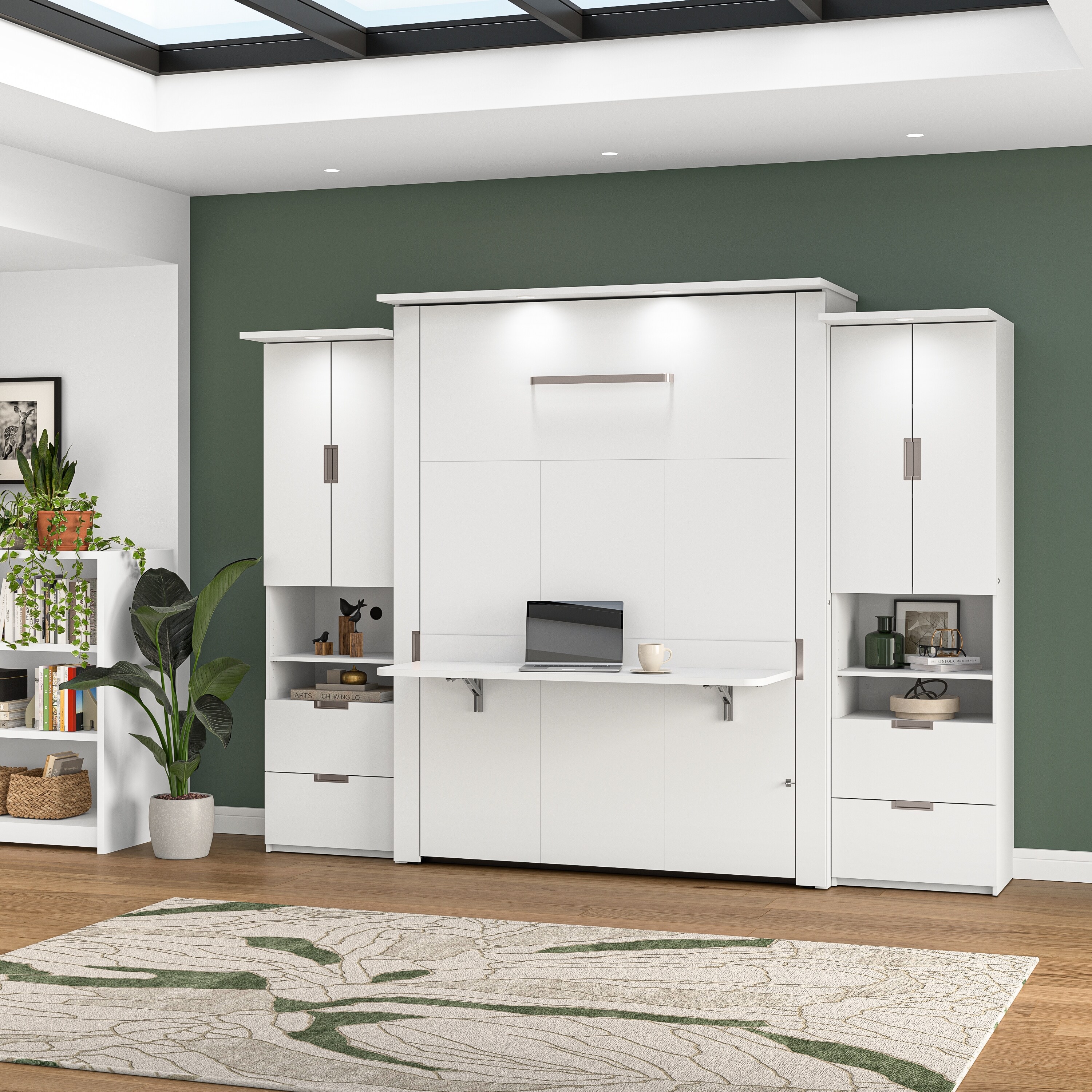 Lumina Queen Murphy Bed With Desk And 2 Storage Cabinets By Bestar