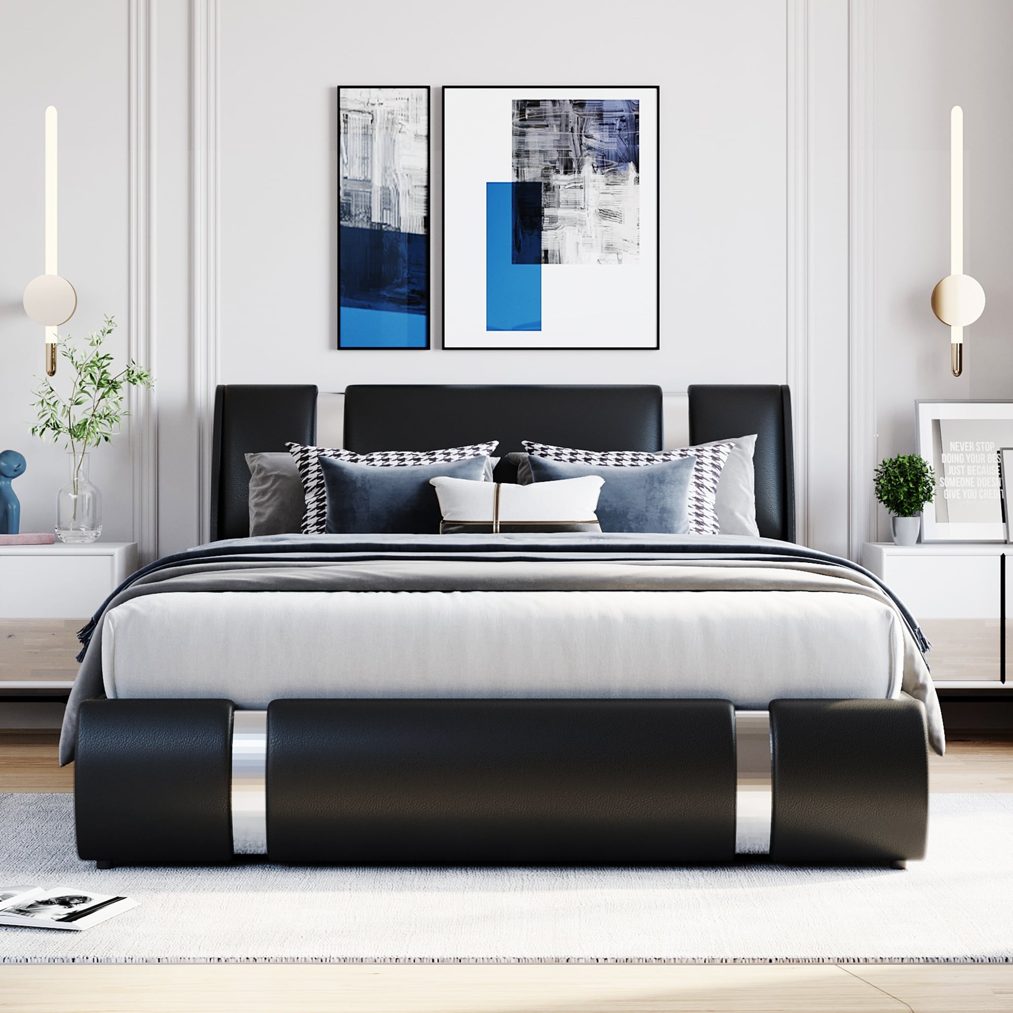 Elegant Design Queen Size Upholstered Platform Bed
