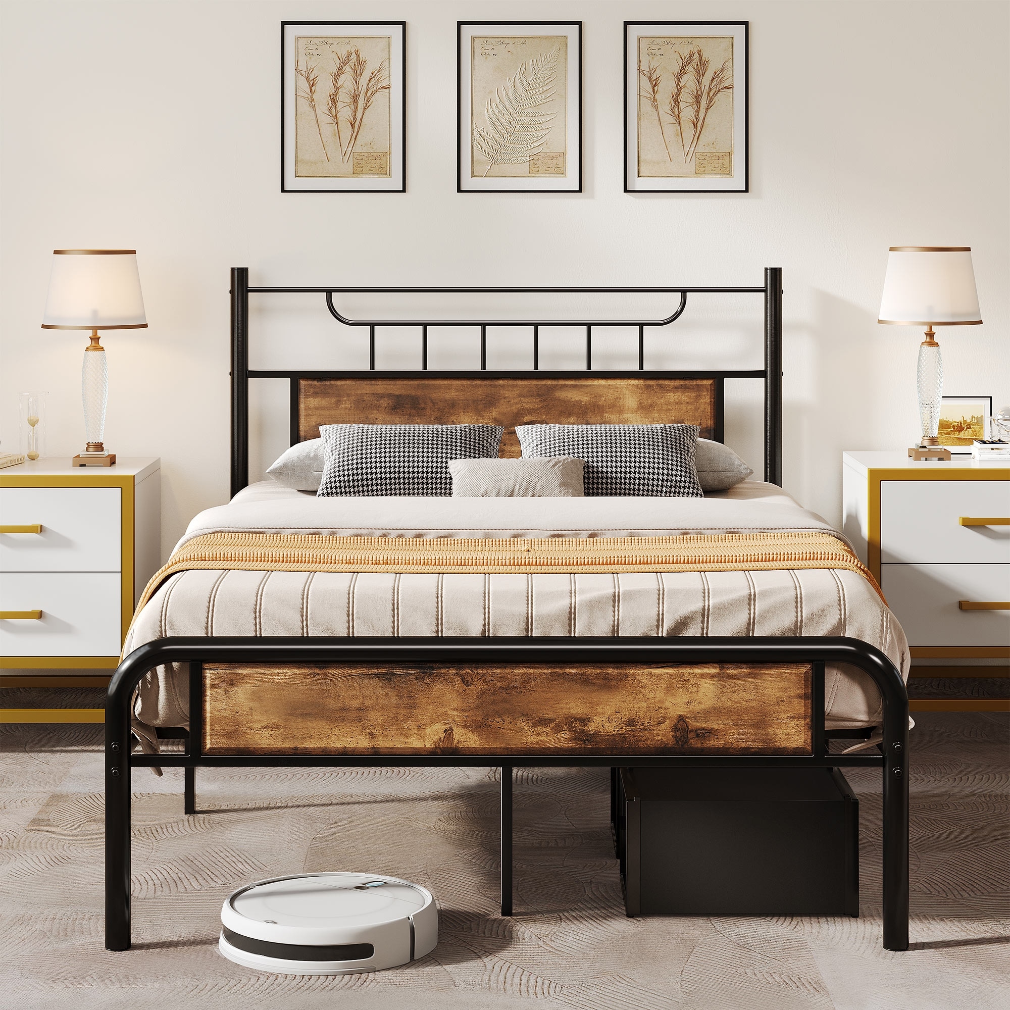 Moasis Wood And Metal Platform Bed Frame With Headboard Twin/full/queen Size