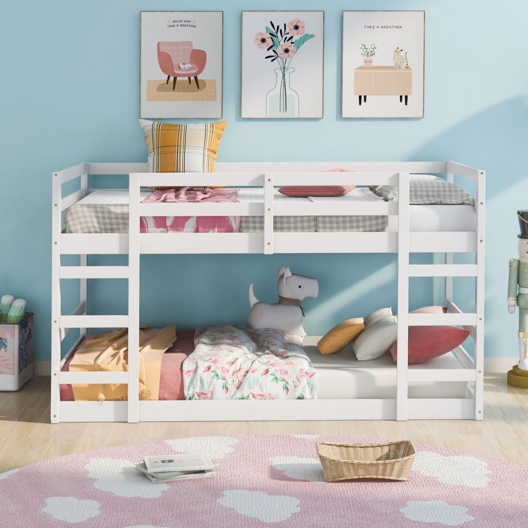 White Twin Over Twin Bunk Bed With Ladder