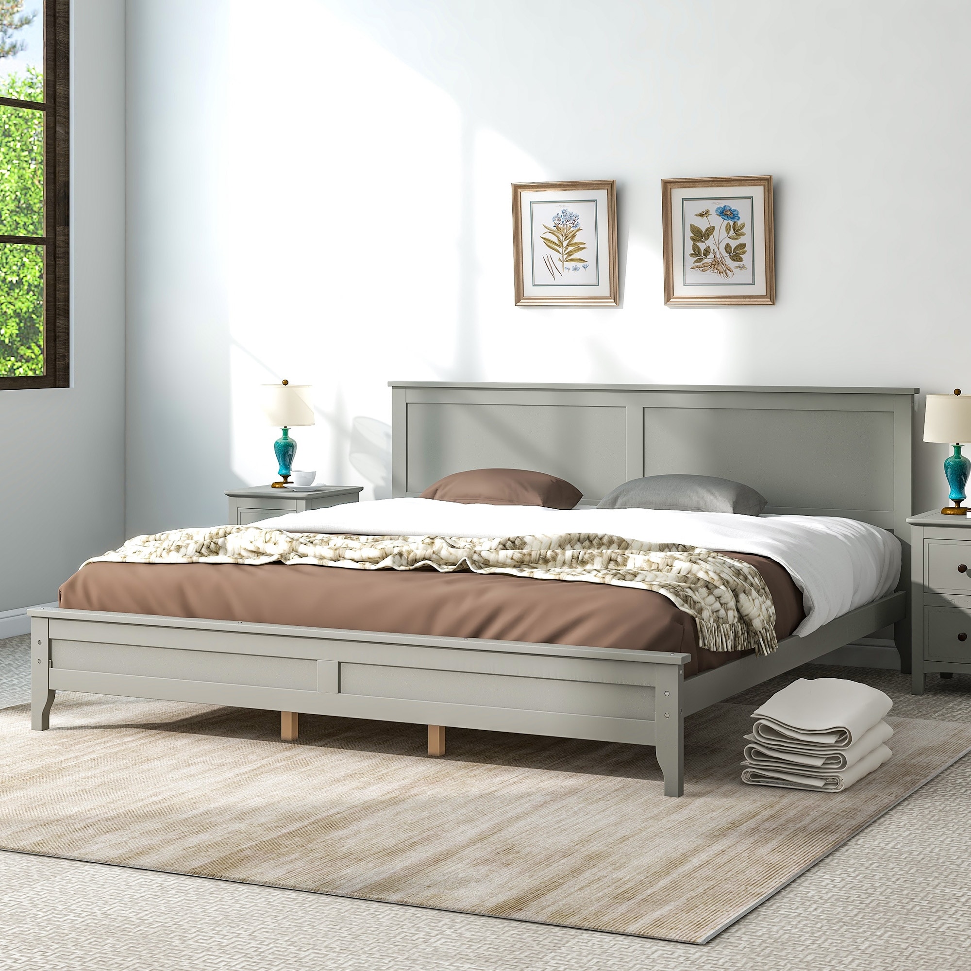 Modern Solid Wood Platform Bed With Headboard