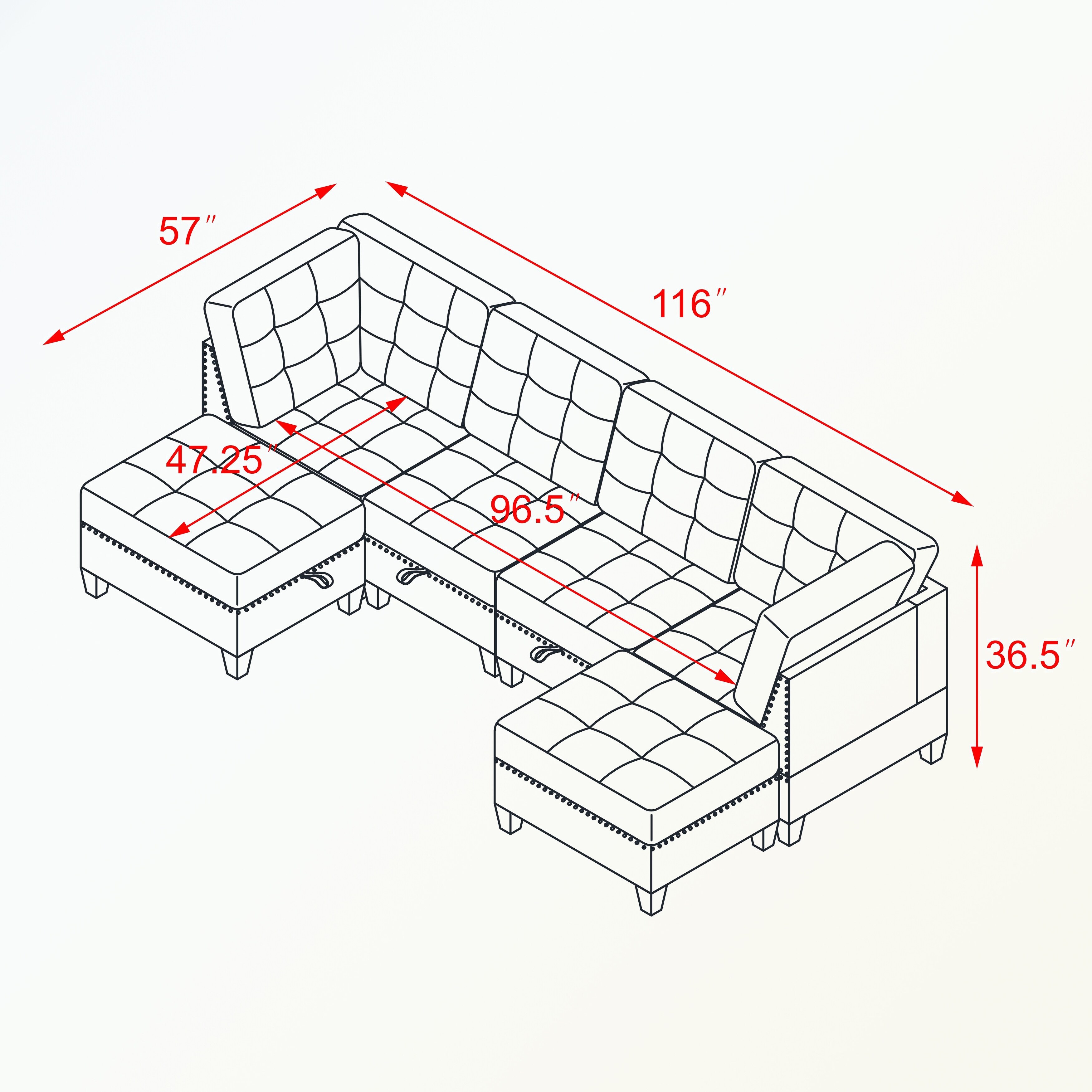 U Shape Modular Sectional Sofa Includes Two Ottoman