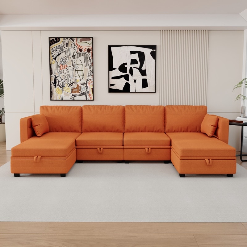 Modular Sectional Sofa Couch U-shaped Sofa Couch  Reversible Chaise With Ottomans