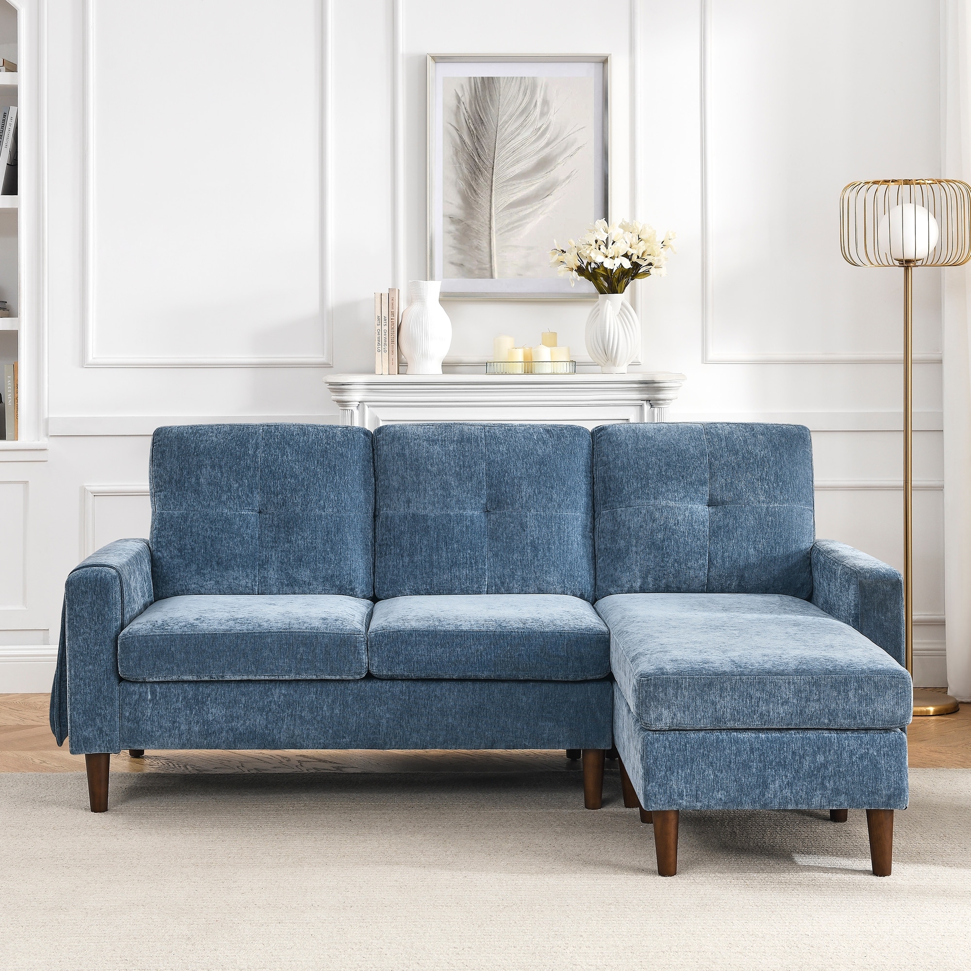 Classic Chenille Sectional Sofa With Reversible Chaise and Pocket