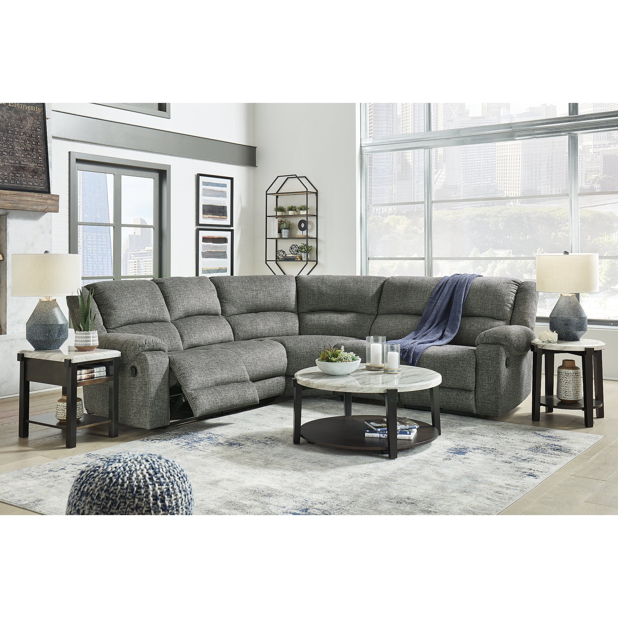 Signature Design By Ashley Goalie Pewter 5-piece Reclining Sectional - 128 W X 128 D X 39 H