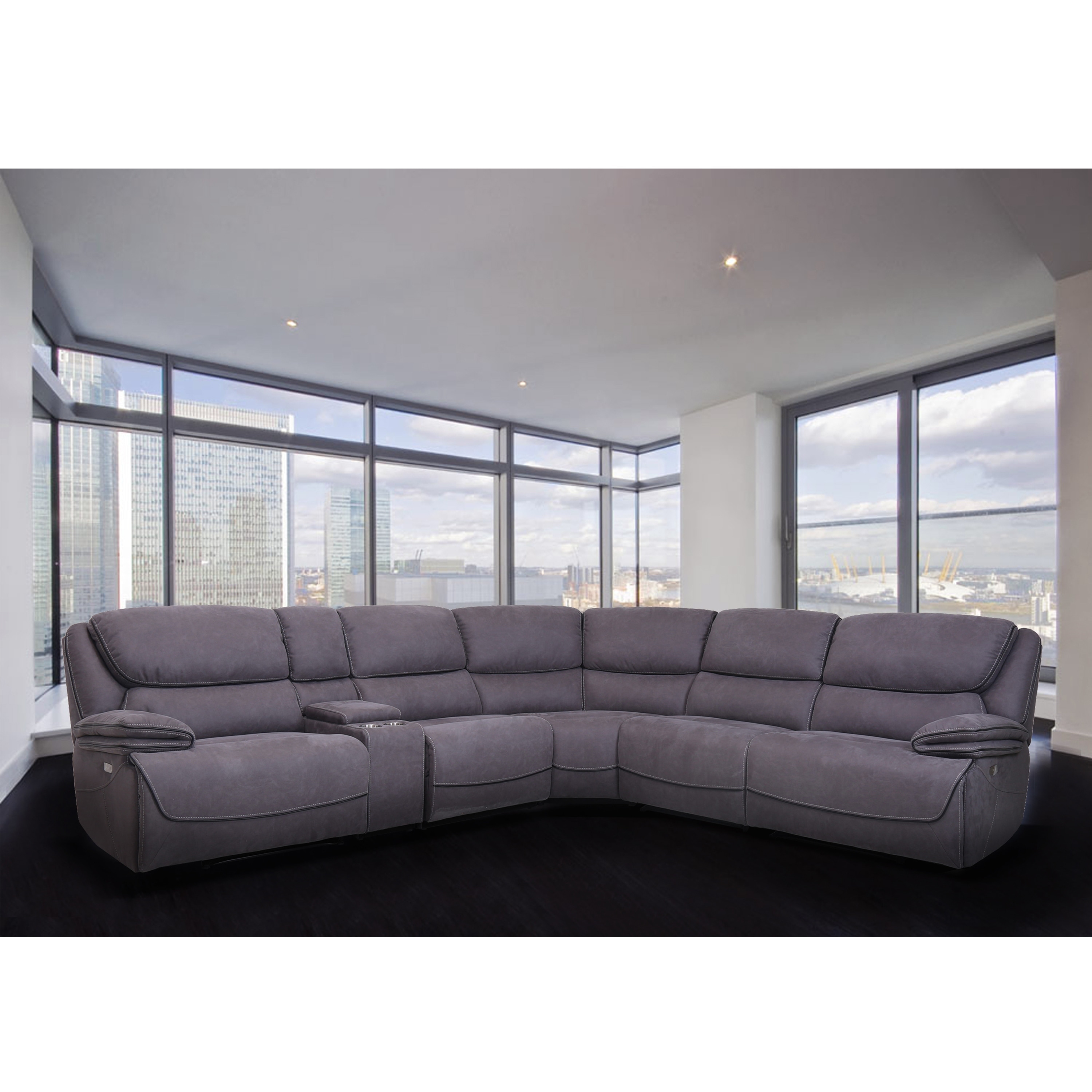 Levi Grey Transitional Upholstered Power Reclining Sectional Sofa