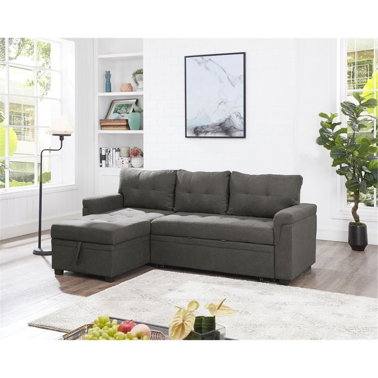 Jenny Tufted Sectional Sofa Sleeper With Storage Chaise  Pul
