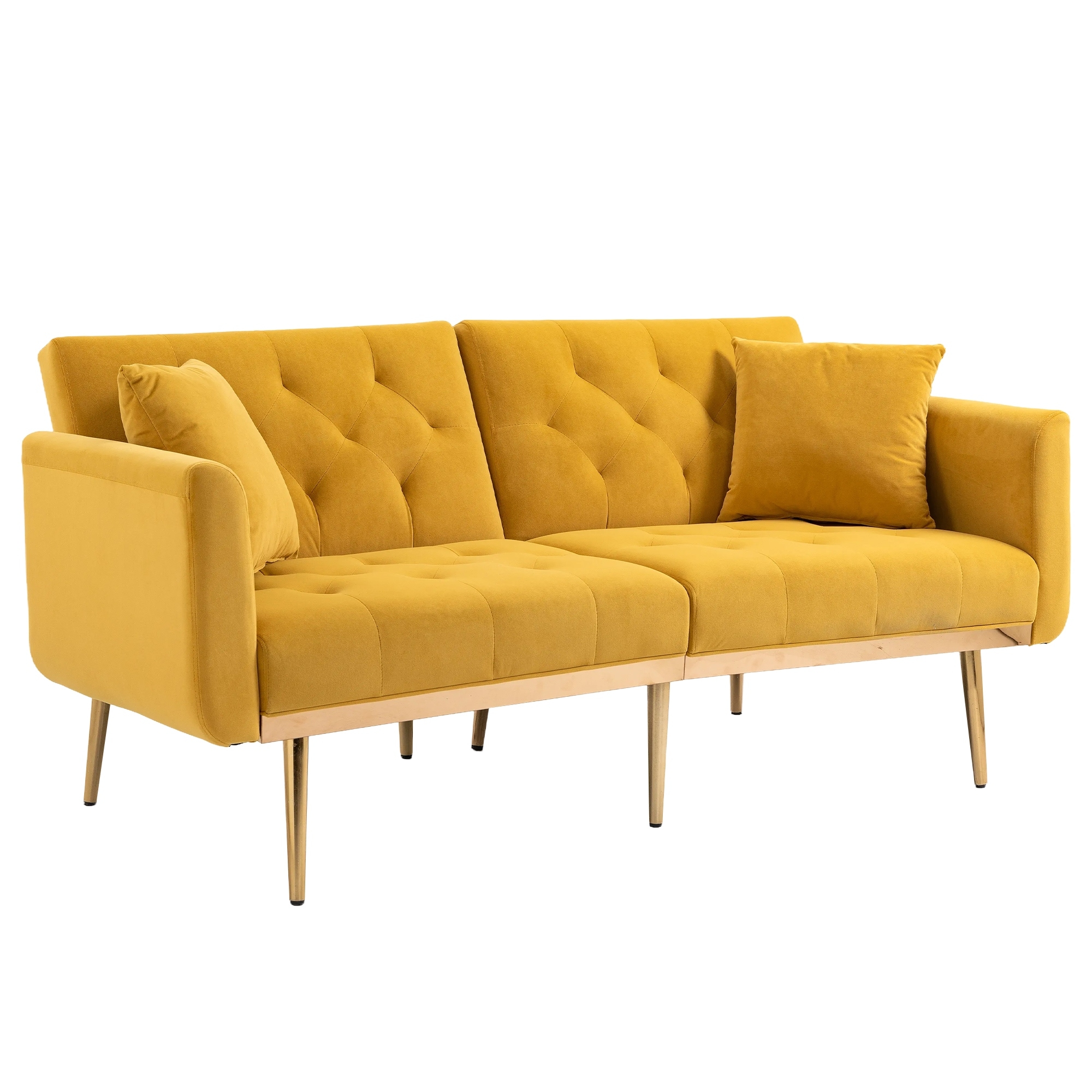 Velvet Upholstery Loveseat Sleeper Sofa W/ Metal Legs  Mustard