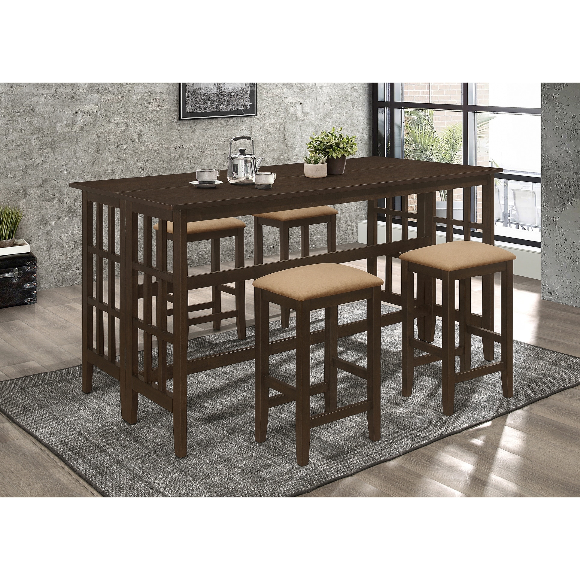 Ferryview Natural Walnut And Tan 5-piece Counter Height Dining Set