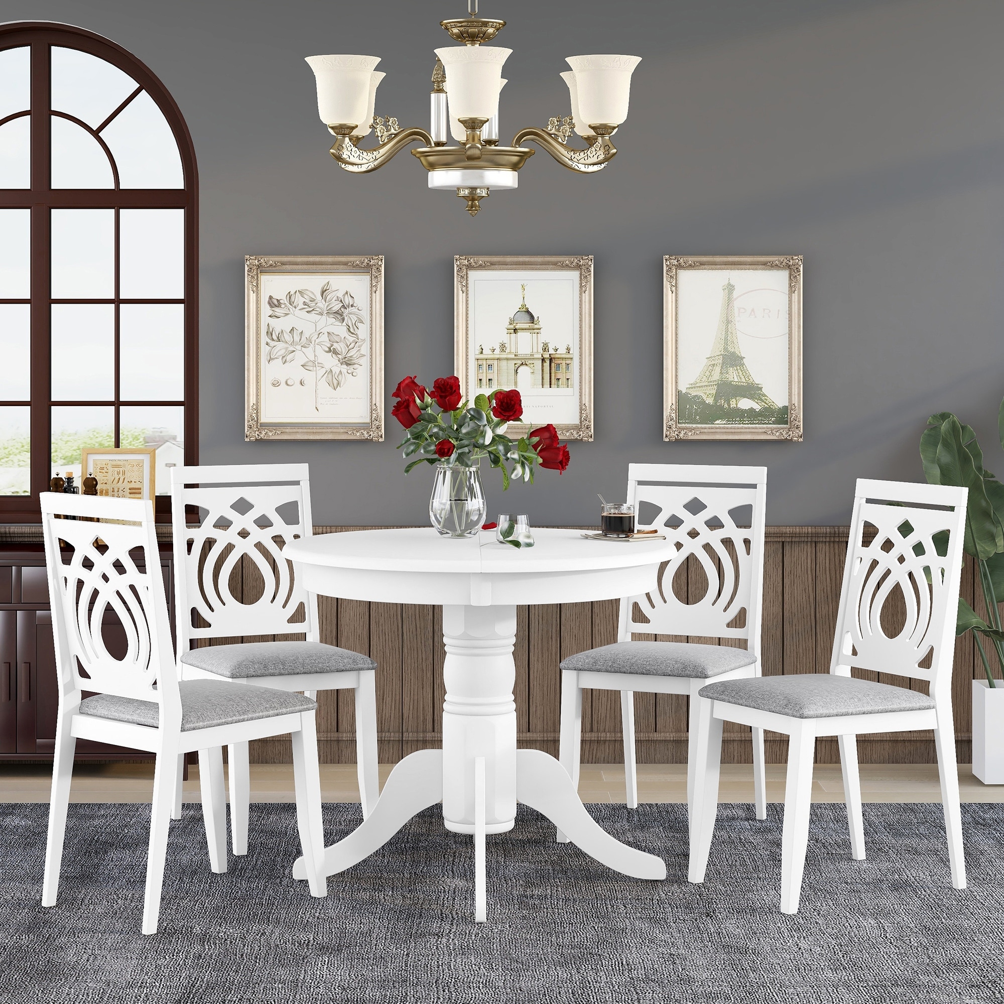 Farmhouse Rustic Style 5-piece Wooden Dining Set