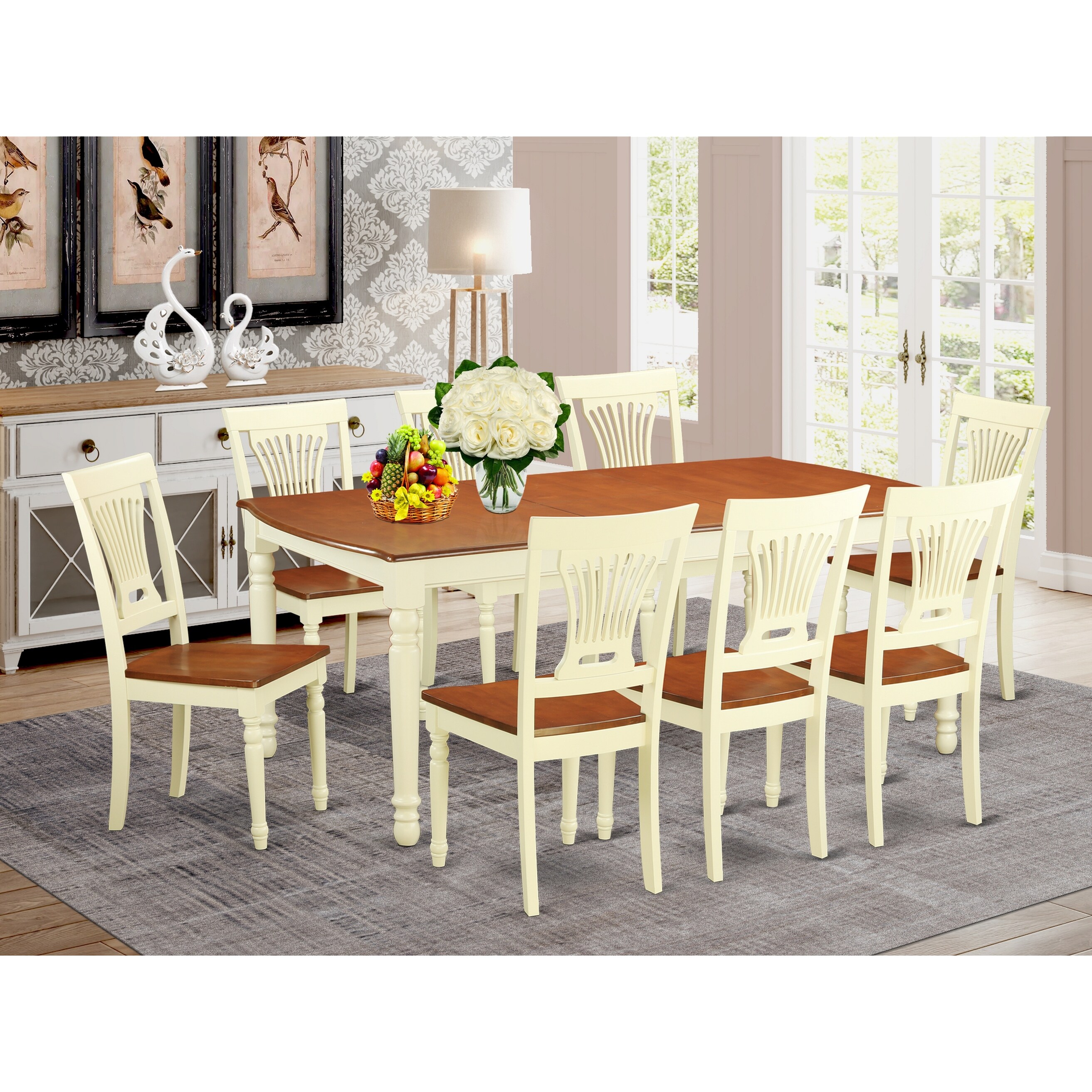 Modern 9 Pc Dinette Set - A Kitchen Table And 8 Dining Chairs - Buttermilk And Cherry Finish (chair Seats Option)