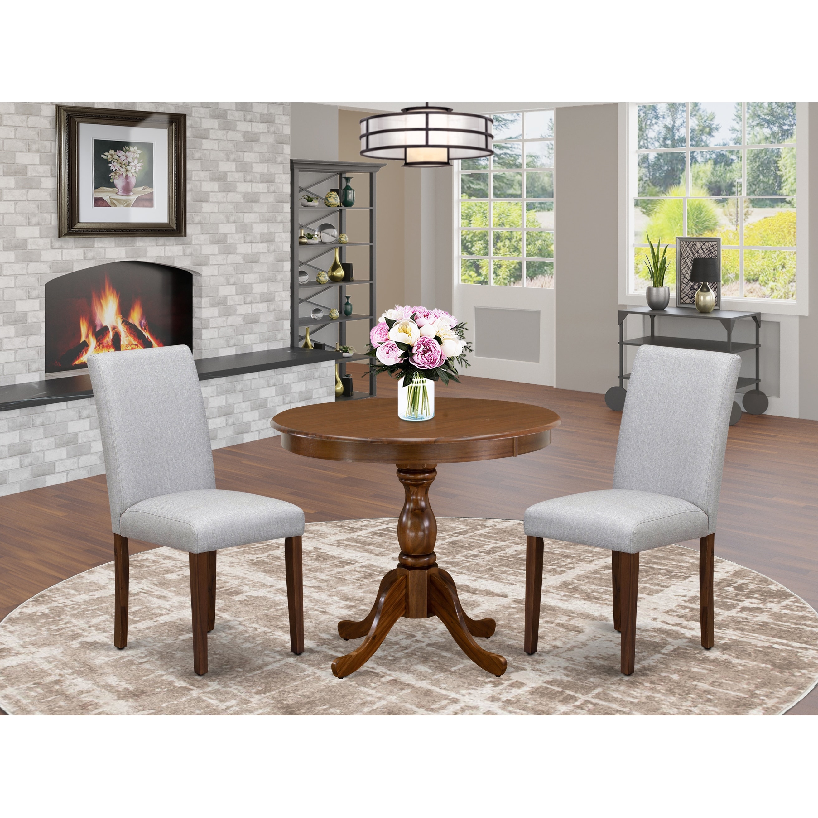 East West Furniture Kitchen Table Set Contains A Round Dining Room Table And Upholstered Chairs (finish and Upholstered Options)