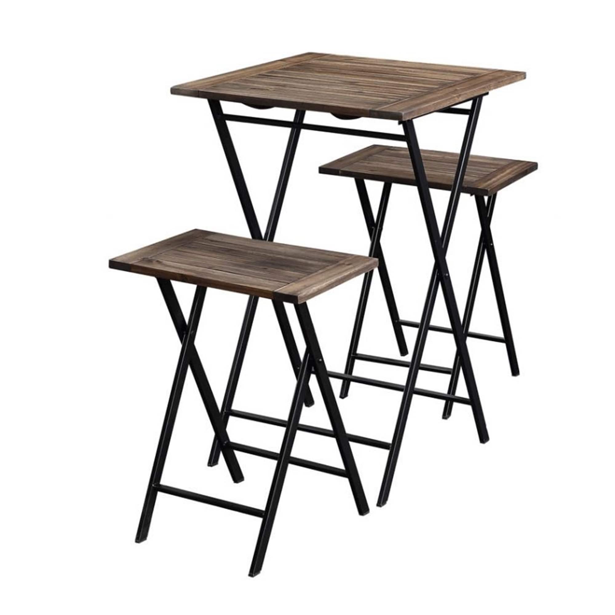 3 Piece Foldable Wood And Metal Dining Set With X Frame Leg brown And Black