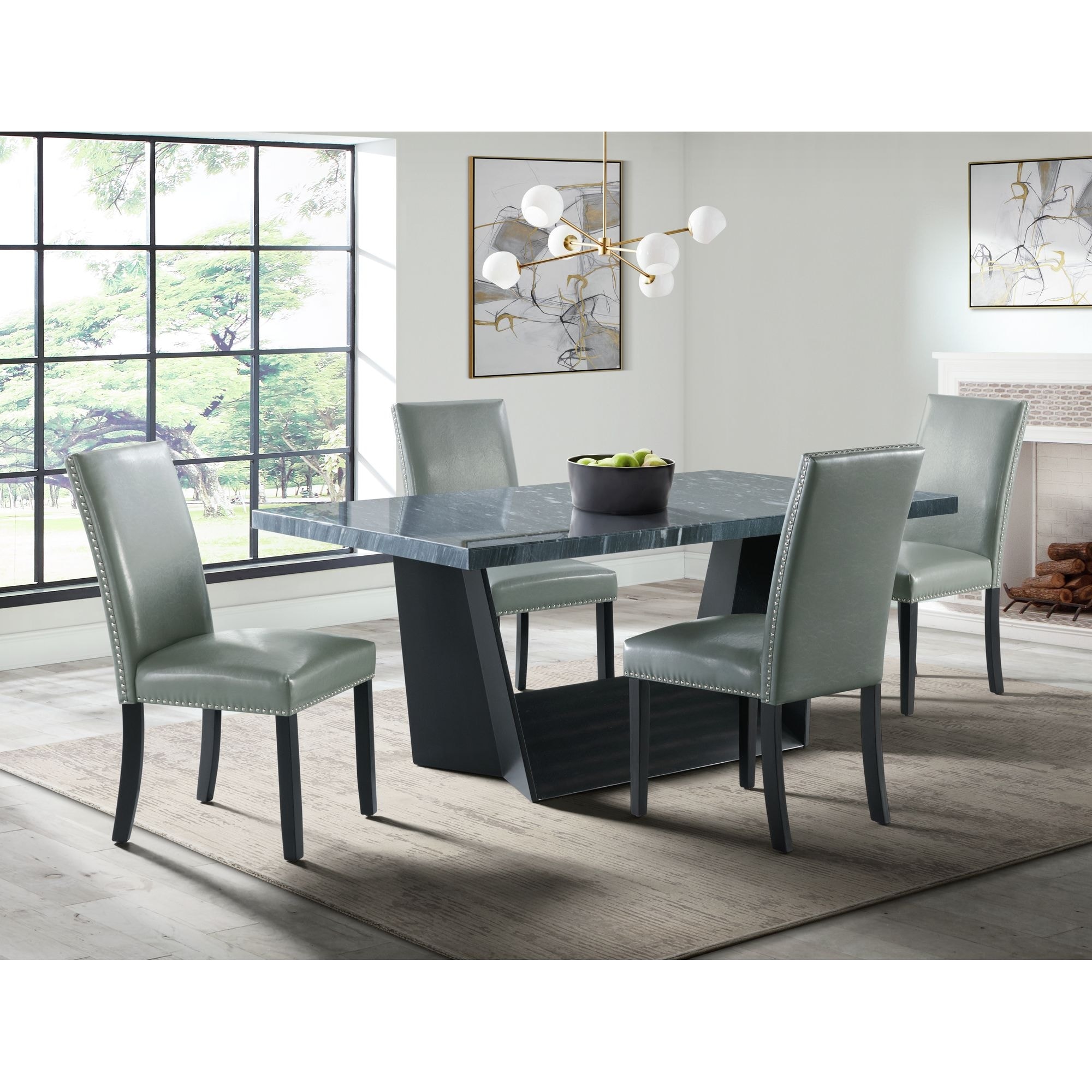 Dillon Standard Height Gray 5pc Dining Set-table and Four Faux Leather Chairs In Gray